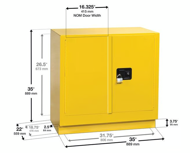 Justrite 8923201-83 Litre Tezgah Altı Kendiliğinden Kapanan Güvenlik Dolabı