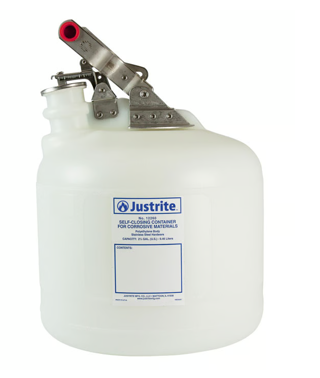 Justrite 12260 Aşındırıcılar/Asitler için 9,5 Litre Polietilen Güvenlik Kabı, Kendiliğinden Kapanan kapak 