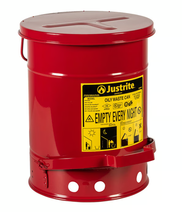 Justrite 09100 20 Litre Çelik Yağlı Atık Kutusu Kendiliğinden Kapanan Kapak